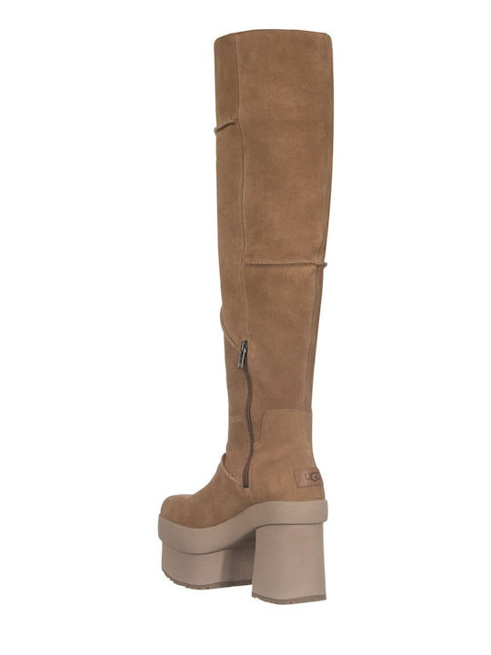 Suede High Heel Women's Boots New Heights Platform Xtra Brown