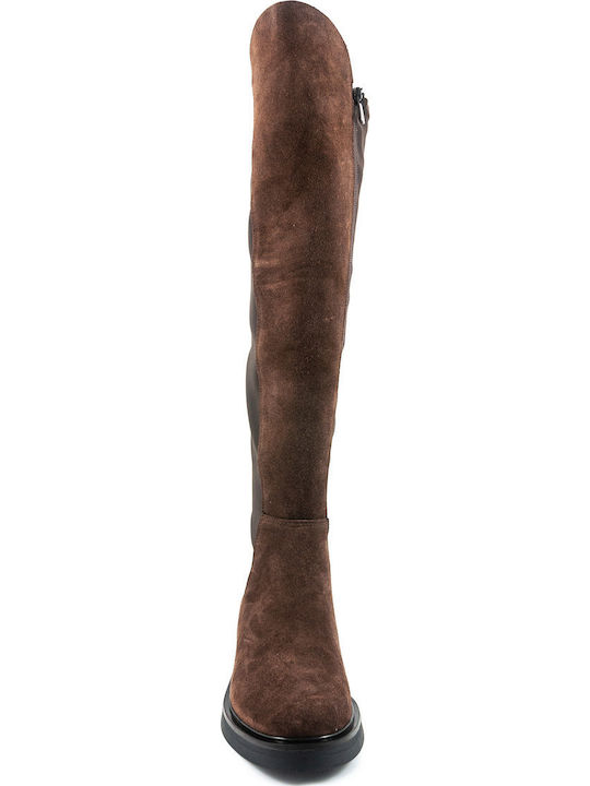 Leather Riding Boots with Zipper Brown