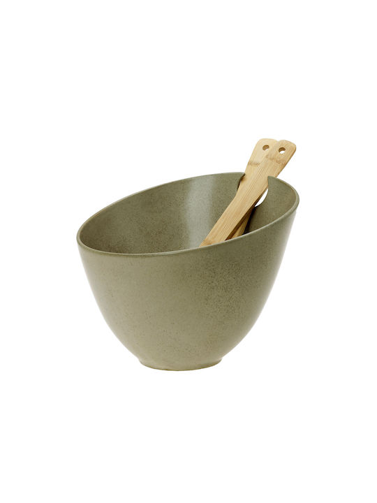 Cryspo Trio Porcelain Salad Bowl with Salad Spoons Green 24x20cm