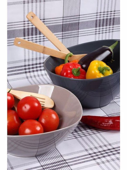 Cryspo Trio Bamboo Porcelain Salad Bowl with Salad Spoons Beige Grey 29x11.5x11cm 3pcs
