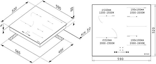 Pyramis PHI62432FMB Επαγωγική Εστία Αυτόνομη με Λειτουργία Κλειδώματος 59x52εκ.