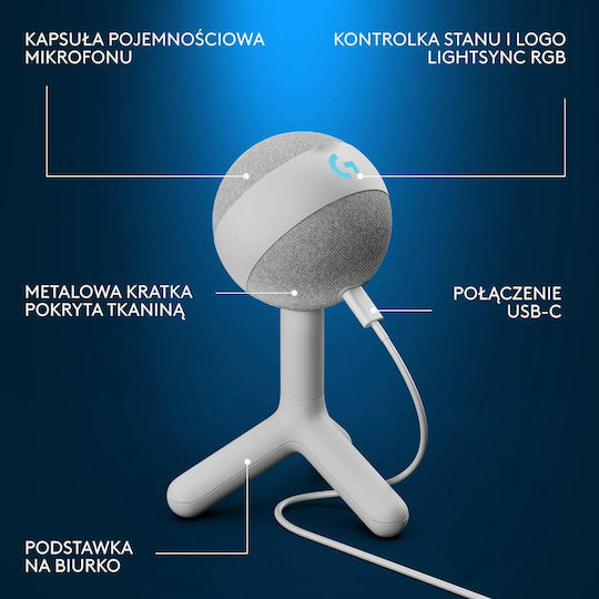 Logitech G Yeti Orb Πυκνωτικό Μικρόφωνο USB Επιτραπέζιο για Φωνητικά