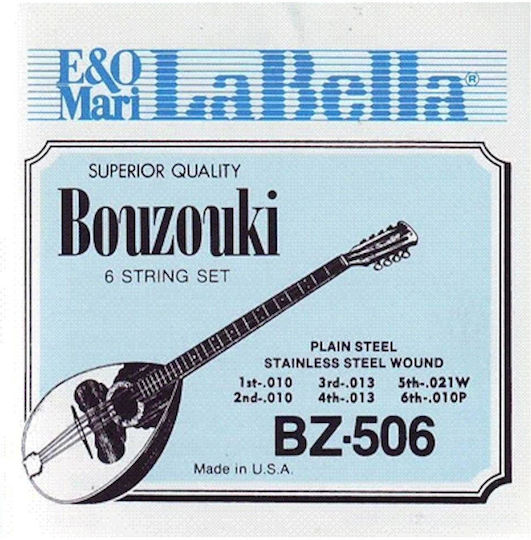 La Bella Пълен комплект Неръждаема стомана Въжета за Бузуки 6-String Bouzouki-Tzoura 10-21