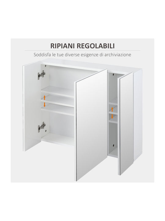 Kleankin Rectangular Bathroom Mirror with Shelf & Cabinet 70x60cm White