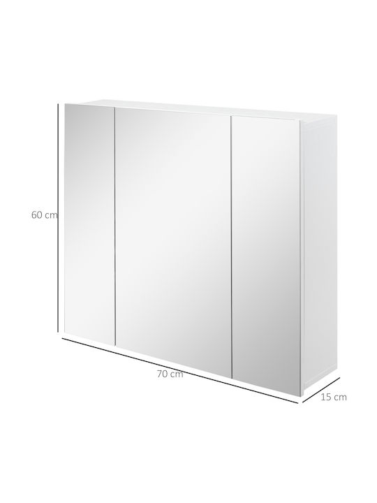 Kleankin Rectangular Bathroom Mirror with Shelf & Cabinet 70x60cm White