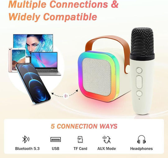Boxă Karaoke cu Microfoane Fără Fir și Efecte de Iluminare K12 810279_W Alb