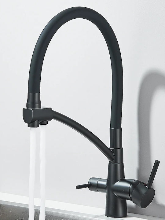 Three-way Kitchen Faucet Counter with Shower Black