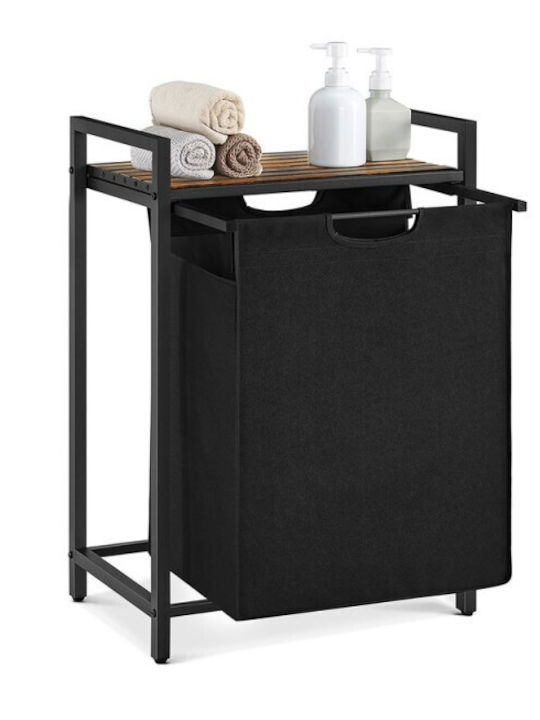 Vasagle Coș de Rufe Metalic 65l cu Capac 50x33x72cm Negru