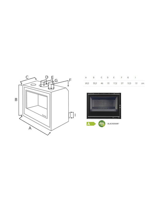 Bellido Llama Cristal 70 Wood Cassette Fireplace Insert with Straight Window 7.3kW Closed Expansion Tank