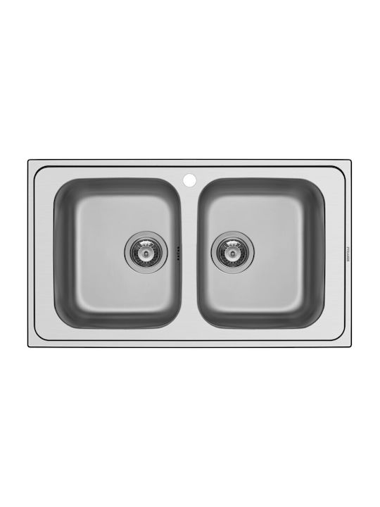 Pyramis Athena Extra 2B Ένθετος Νεροχύτης Inox Σατινέ Μ86xΠ50cm Ασημί