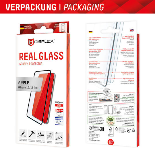 Displex Real Glass 0.33mm Full Face Tempered Glass Black (iPhone 15)