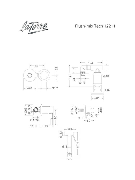 La Torre Tech Επιτοίχια Μπαταρία Μπιντέ Ασημί
