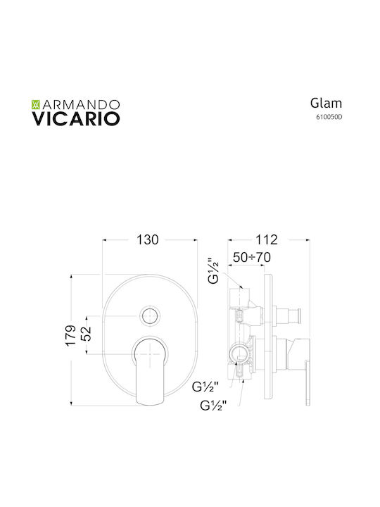 Armando Vicario Glam Built-in Mixer & Diverter Set for Shower 2 Exits