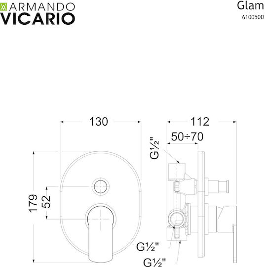 Armando Vicario Glam Built-in Mixer & Diverter Set for Shower 2 Exits