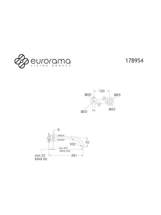 Eurorama Built-in Mixer & Spout Set for for Bathroom Sink 1 Exit Gold