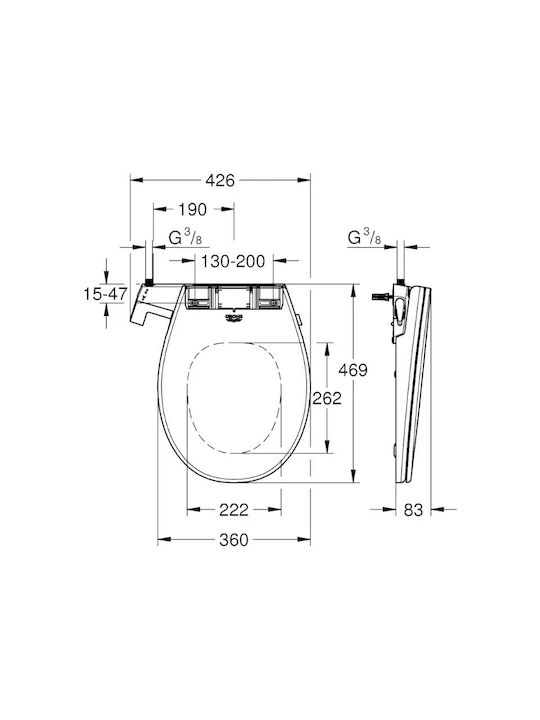 Grohe Bidet Plastic Toilet Seat Alpine White Bau Ceramic 46.9cm