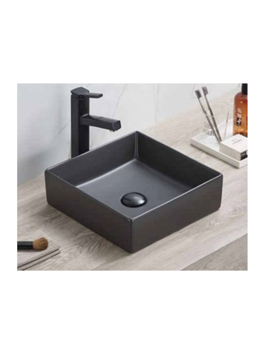 Tema Επικαθήμενος Νιπτήρας Πορσελάνης 35x35x11cm Μαύρος