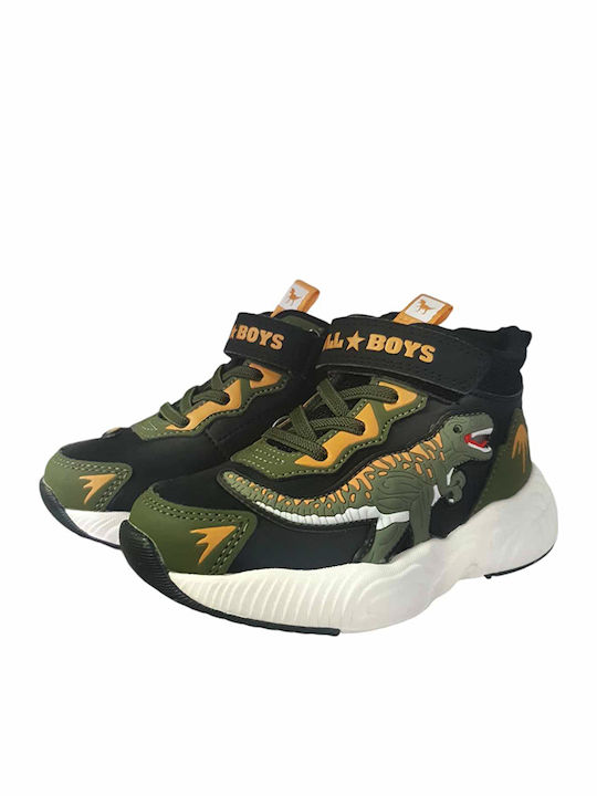 T-rex Kids Sneakers High with Scratch & Lights Green
