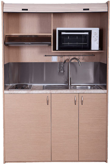 Silver ΚΣ140 Kitchenette with Right Sink Bowl 140x65x209cm Oak with Roses