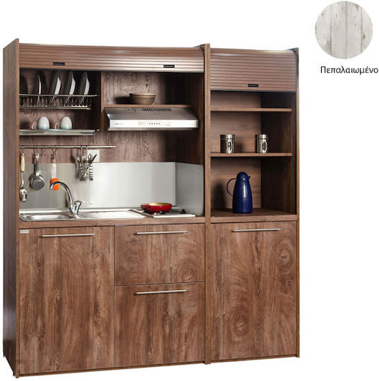 ΚΣ190 Polycuzinetă cu Chiuvetă Stânga 190x65x190cm cu frigider mic și cuptor