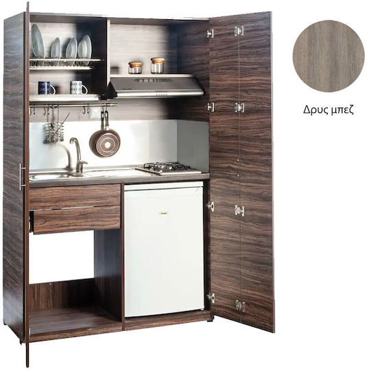 Silver ΚΣ125 Πολυκουζινάκι με Αριστερή Γούρνα 125x65x209cm Δρυς Μπεζ με Πόρτες