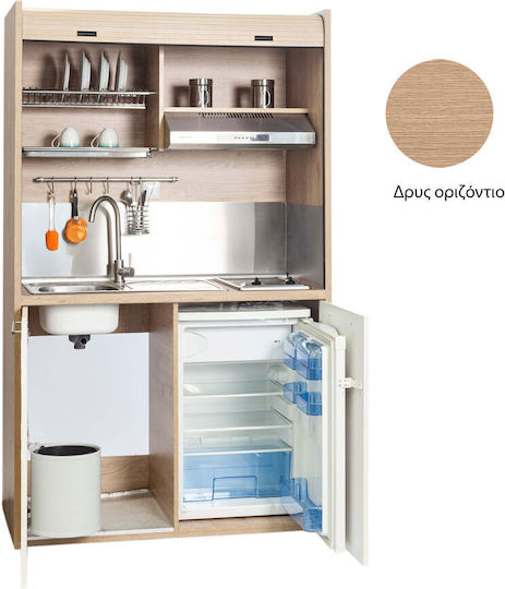 Silver Silver Horizontal Kitchenette with Left Sink Bowl 125x65x209cm Oak