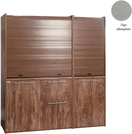 Silver K190 K190-FOU-GRE-Aluminum Kitchenette with Right Sink Bowl 190x65x209cm Gray Aluminum with Small Refrigerator