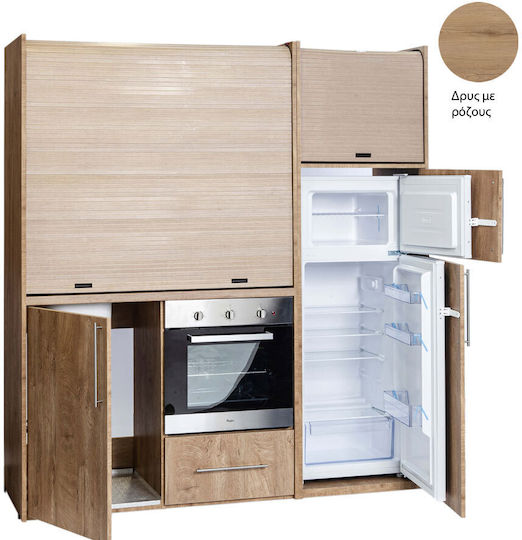 Silver ΚΣ190 Kitchenette with Right Sink Bowl 190x65x204cm Oak με Ρόζους με Μεγάλο Ψυγείο & Φούρνο