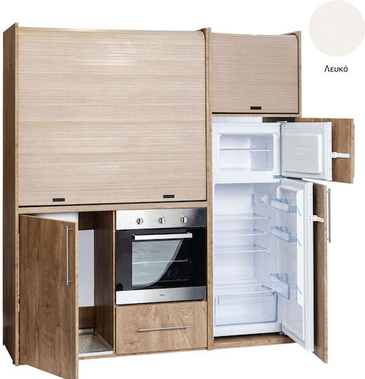 Silver ΚΣ190 Kitchenette with Right Sink Bowl 190x65x204cm White με Μεγάλο Ψυγείο & Φούρνο