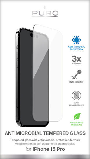 Puro Antibacterian Tempered Glass (iPhone 15 Pro)