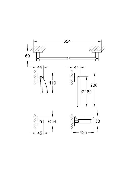 Grohe Essentials Επιτοίχιο Σετ Αξεσουάρ Μπάνιου Μεταλλικό Ασημί 5τμχ