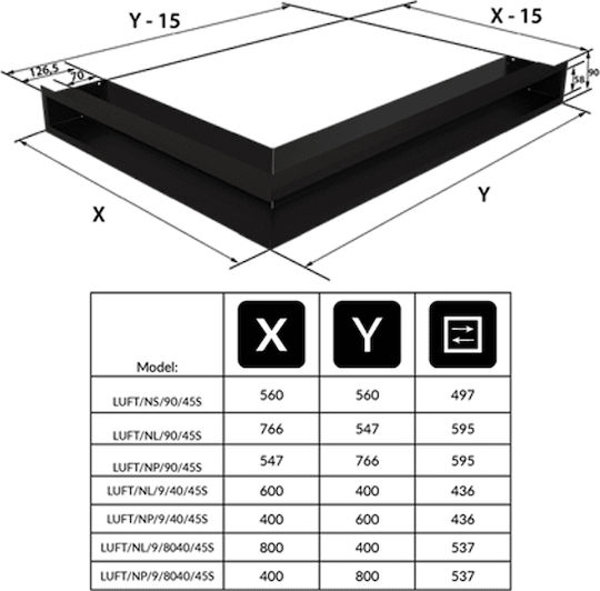Kratki Γωνιακή Περσίδα Τζακιού 40x60x9cm Μαύρη