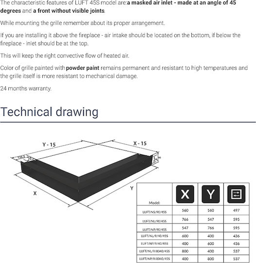 Kratki Γωνιακή Περσίδα Τζακιού 40x60x9cm Λευκή