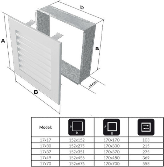 Kratki Fresh Τετράγωνη Περσίδα Τζακιού 17x17cm Inox