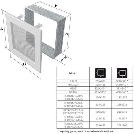 Kratki Ορθογώνια Περσίδα Τζακιού 35.3x17.2cm Γκρι