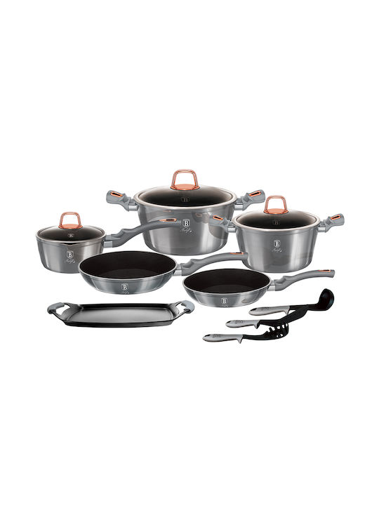 Berlinger Haus Moonlight Collection Cookware Set of Aluminum with Stone Coating Grey 12pcs