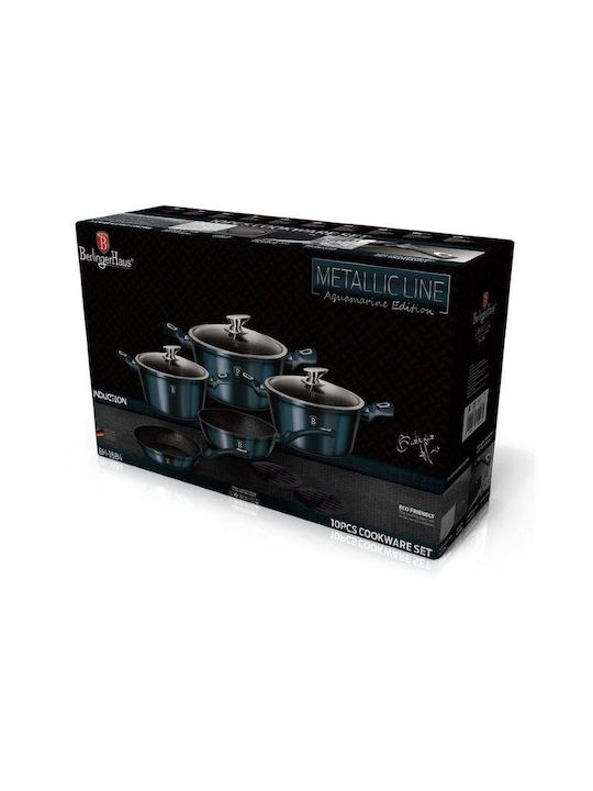 Berlinger Haus Metallic Line Cookware Set Made of Aluminum Aquamarine Collection with Stone Interior Coating 5 Pieces