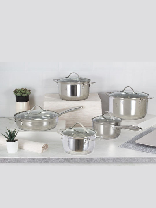 Berlinger Haus Silver Jewellery Collection Cookware Set of Stainless Steel with No Coating Silver 10pcs