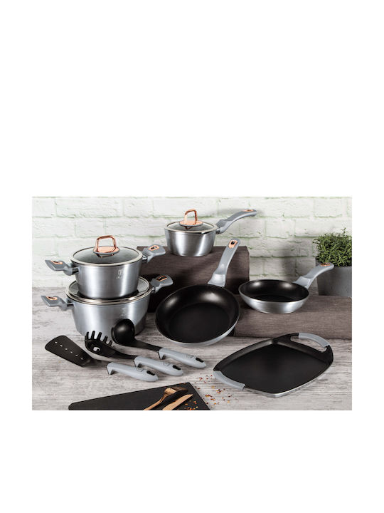 Berlinger Haus Moonlight Collection Cookware Set of Aluminum with Stone Coating Grey 12pcs