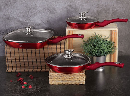 Berlinger Haus Metallic Line Комплект Тигани от Алуминий Burgundy Collection с Вътрешно Покритие от Камък 3 Съда