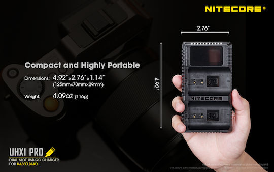 NiteCore Dublu Încărcător de baterii UHX1 Pro Compatibil cu Hasselblad
