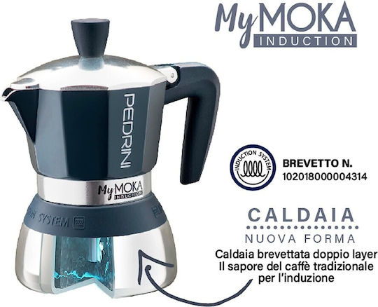 Pedrini MyMoka Induction Μπρίκι Espresso 3cups Inox Μπλε