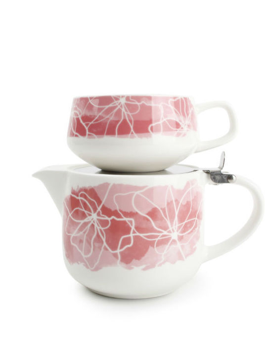 Salt & Pepper Lilia Tea Set with Cup and Filter Porcelain Pink 260ml 2pcs