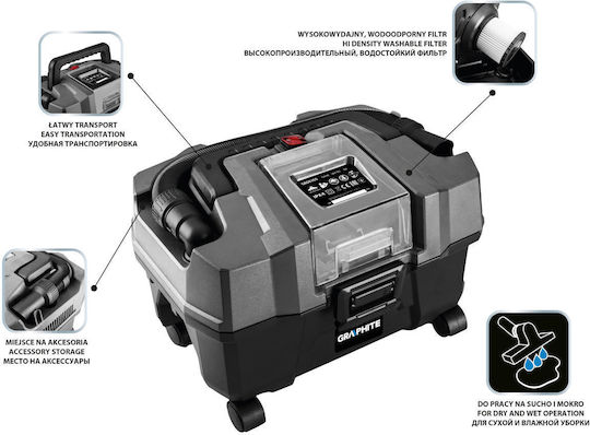 Graphite Wiederaufladbarer Staubsauger Feststoffe Ohne Ladegerät und Batterie mit Kunststoff Behälter 10Es