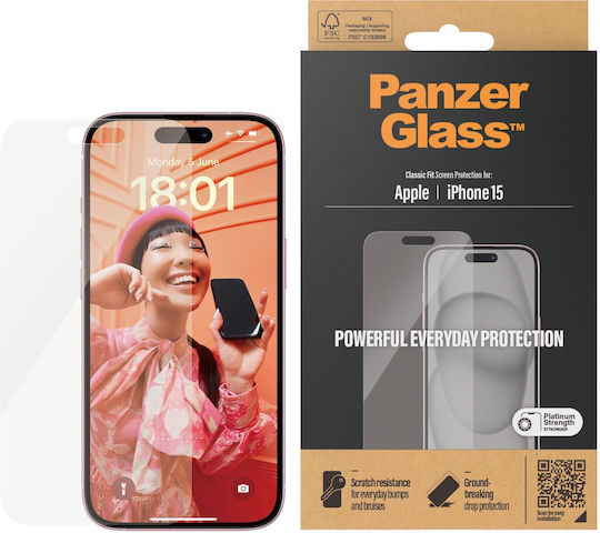 PanzerGlass Classic Fit Tempered Glass (iPhone 15)