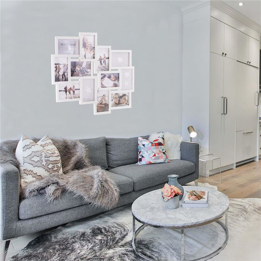 Multi Wandmontage 12 Bilder Kunststoff mit Weißem Rahmen