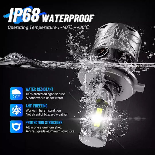 NovSight Lamps Car H4 LED 6500K Cold White 9-32V 120W 2pcs