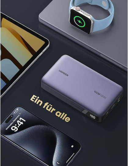 Ugreen PB720 Power Bank 20000mAh 100W με Θύρα USB-A και 2 Θύρες USB-C Power Delivery / Quick Charge 2.0 / Quick Charge 3.0 Γκρι