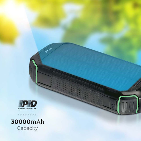 V-TAC Solar Power Bank 30000mAh 10W with USB-A Port and USB-C Port Black