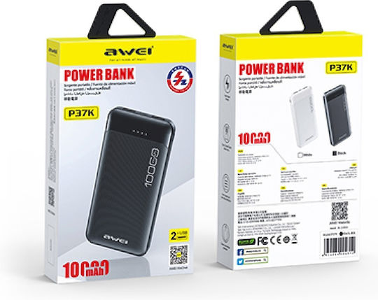 Awei P37K Power Bank 10000mAh with 2 USB-A Ports and USB-C Port Black